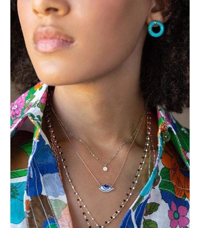 Shop Lito Apollo 13 Grand Bleu Enamel Eye Necklace In Rosegold