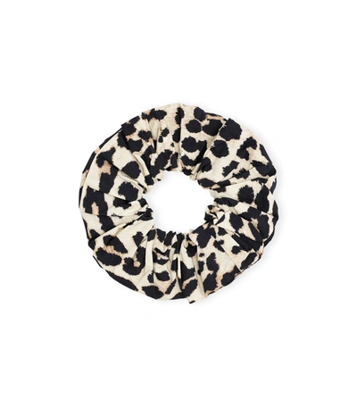 Shop Ganni Printed Cotton Poplin Scrunchie In Leopard In Animal Print