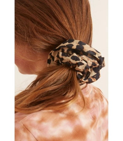 Shop Ganni Printed Cotton Poplin Scrunchie In Leopard In Animal Print