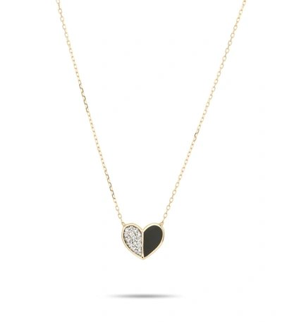 Shop Adina Reyter Black Ceramic Pave Folded Heart Necklace In Yellow Gold In Multi