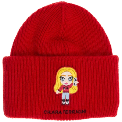Shop Chiara Ferragni Chiara Motif Knit Beanie In Red