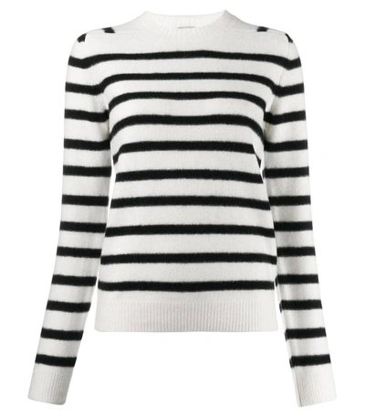 Shop Saint Laurent White And Black Knitted Sweater In Black/white