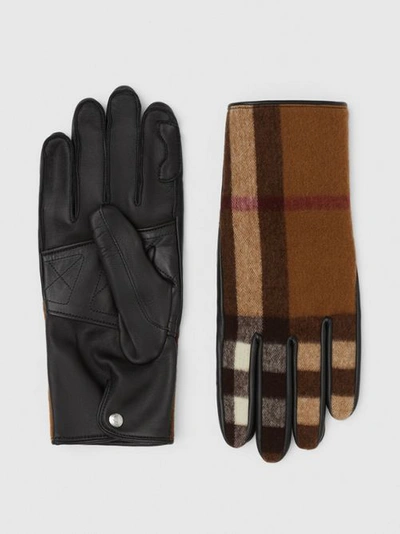 Burberry Cashmere-lined Exaggerated Check Wool And Leather Gloves In Birch  Brown | ModeSens