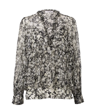 Shop Dorothee Schumacher Shimmering Flower Blouse In Shiny Yellow Florals On Black In Multi