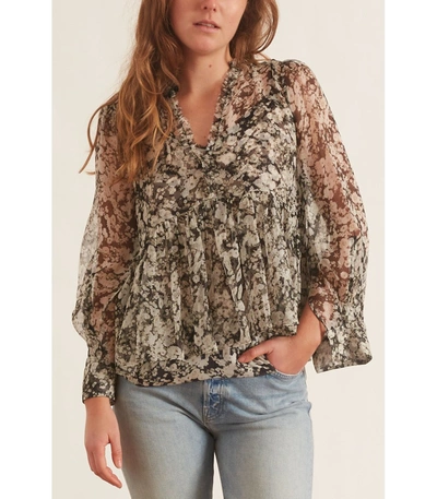 Shop Dorothee Schumacher Shimmering Flower Blouse In Shiny Yellow Florals On Black In Multi