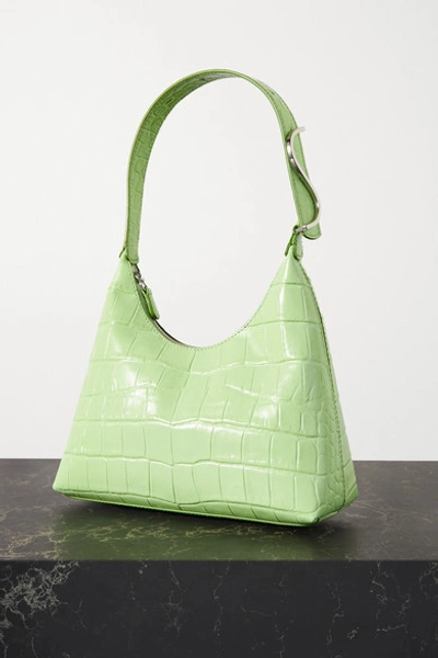 Shop Staud Scotty Croc-effect Leather Shoulder Bag In Light Green