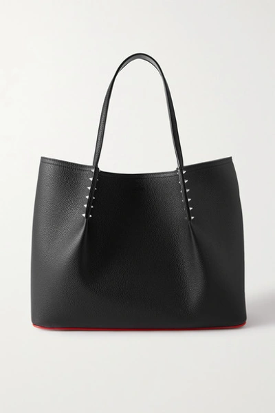 Shop Christian Louboutin Cabarock Spiked Textured-leather Tote In Black