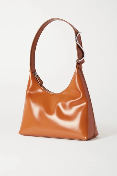 Shop Staud Scotty Glossed-leather Shoulder Bag In Tan