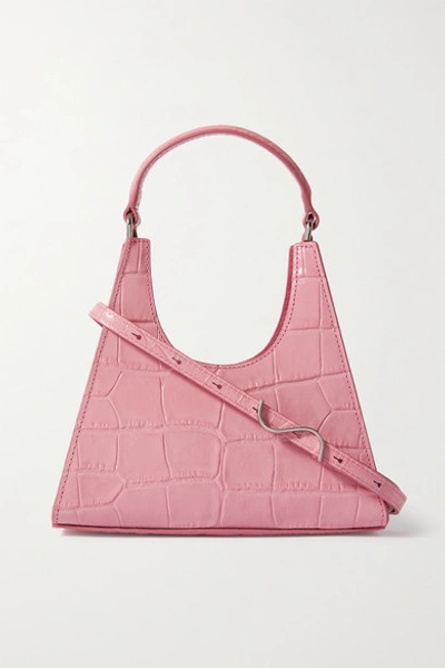 Shop Staud Rey Mini Croc-effect Leather Tote In Pink