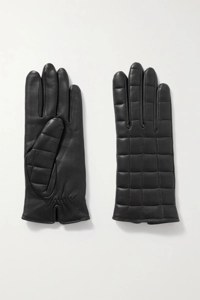 Shop Agnelle Aceline Quilted Leather Gloves In Black
