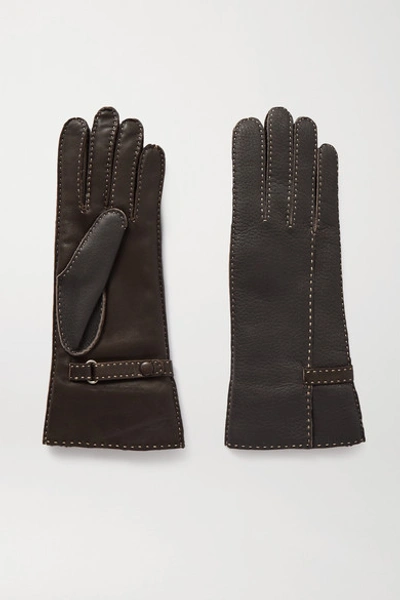 Shop Agnelle Sharil Topstitched Leather Gloves In Brown
