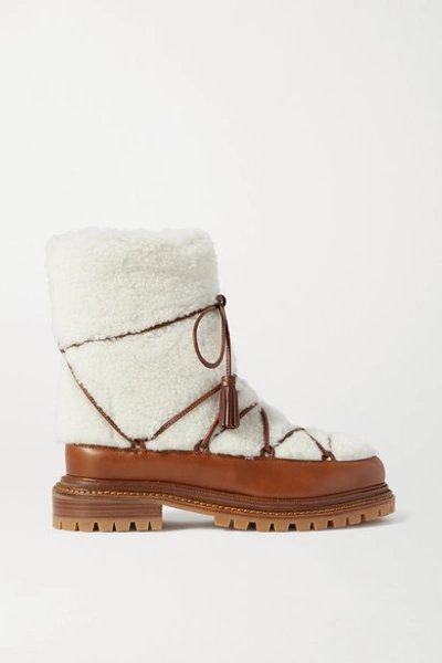 Shop Aquazzura Very Gstaad Shearling And Leather Ankle Boots In White