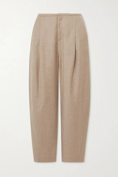 Shop Totême Wool-blend Flannel Straight-leg Pants In Beige