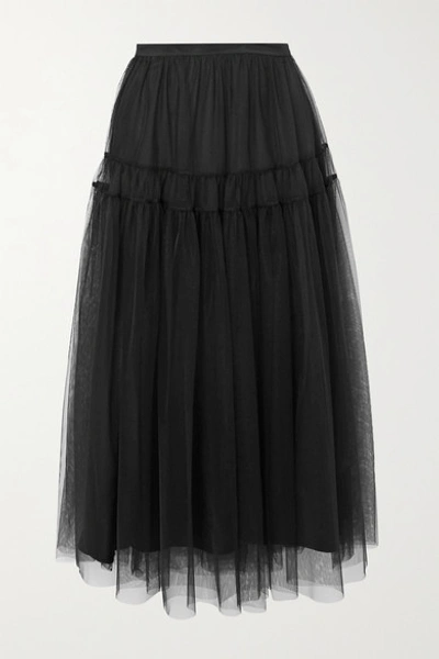 Shop Molly Goddard Lottie Tiered Gathered Tulle Midi Skirt In Black