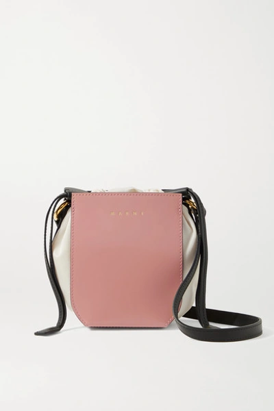 Shop Marni Gusset Mini Patent-leather And Shell Shoulder Bag In Pink