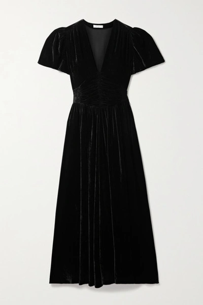 Shop Doen Tuileries Ruched Velvet Maxi Dress In Black