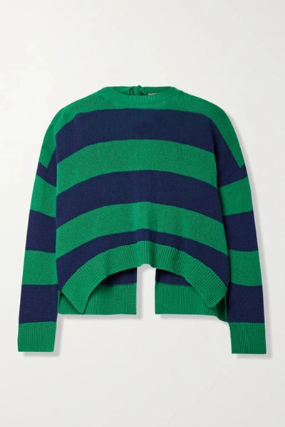 Shop Marni Open-back Striped Wool And Cashmere-blend Sweater In Green