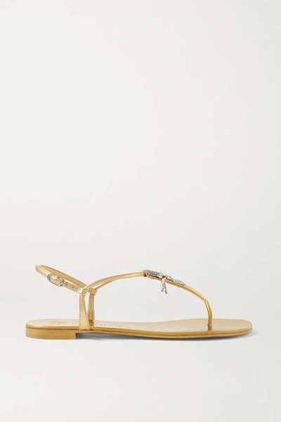 Shop Giuseppe Zanotti Crystal-embellished Metallic Leather Sandals In Gold