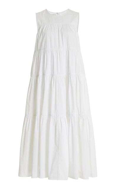 Shop Co Women's Tiered Tton-poplin Midi Dress In White,navy