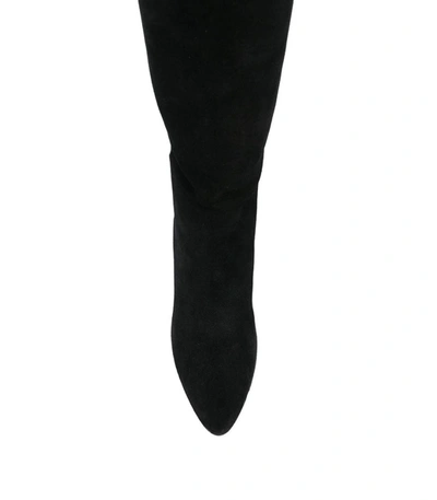 Shop Saint Laurent Black Over-the-knee Suede Leather Boots