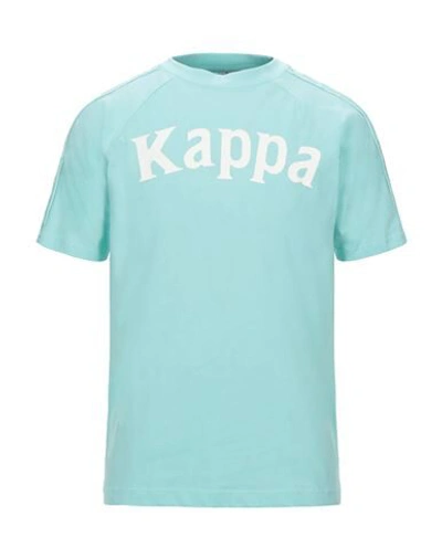 Shop Kappa Man T-shirt Turquoise Size S Cotton In Blue