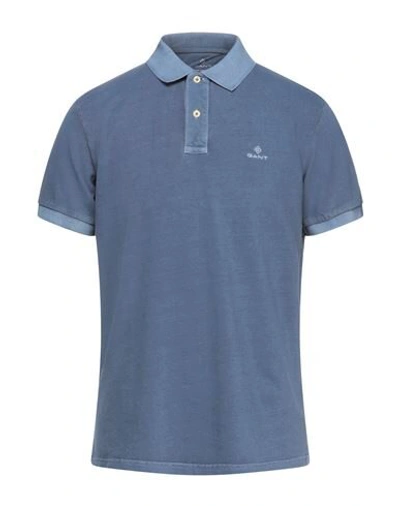Shop Gant Man Polo Shirt Slate Blue Size Xxl Cotton