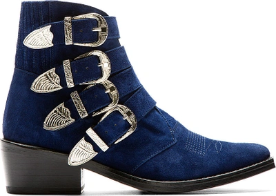 Shop Toga Blue Suede Western Buckle Boots