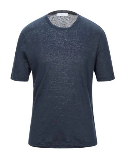 Shop Filippo De Laurentiis Man T-shirt Midnight Blue Size 44 Linen