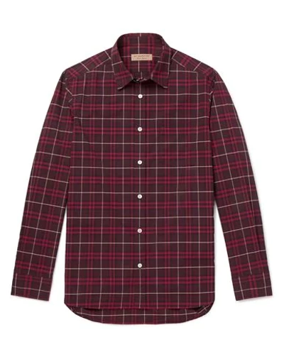 Shop Burberry Checked Shirt In Maroon