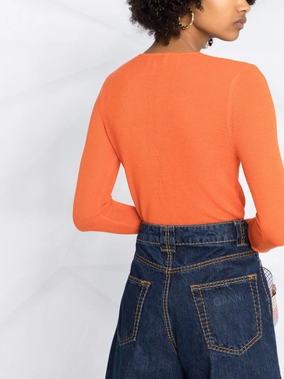 Ganni Recycled Wool Knit V Neck Sweater In Orange