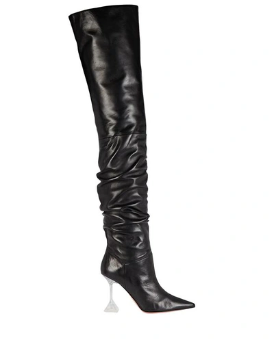 Shop Amina Muaddi Olivia Glass Tall Leather Boots In Black