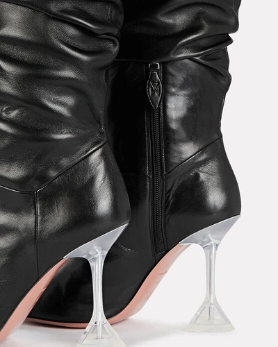 Shop Amina Muaddi Olivia Glass Tall Leather Boots In Black