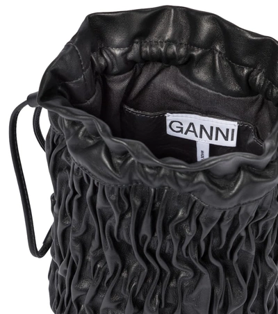 Shop Ganni Leather Bucket Bag In Black