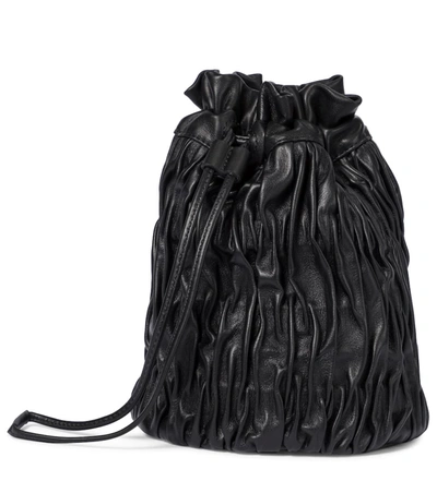 Shop Ganni Leather Bucket Bag In Black