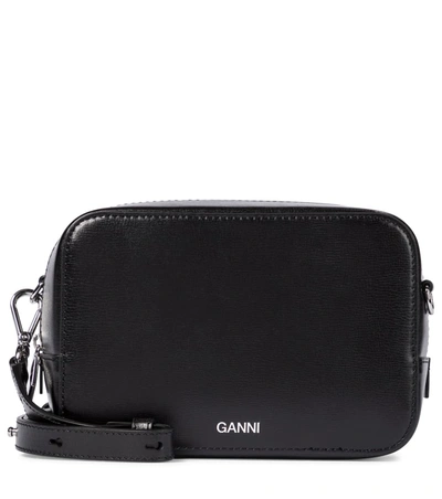 Shop Ganni Leather Crossbody Bag In Black