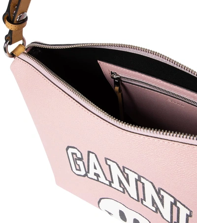 Shop Ganni Leather-trimmed Canvas Shoulder Bag In Pink