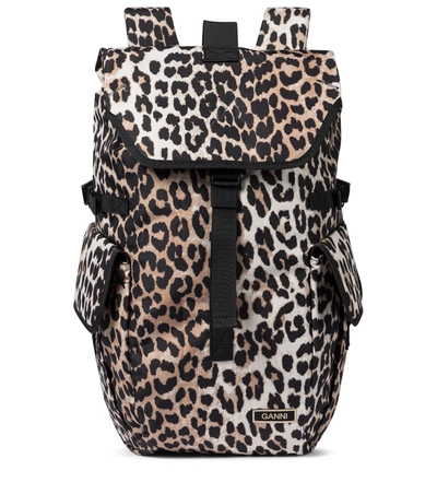 Shop Ganni Recycled Leopard-print Backpack In Brown