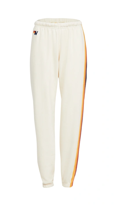 Shop Aviator Nation 5 Stripe Sweatpants In Vintage White