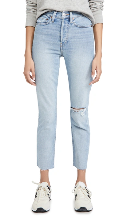 Shop Re/done 90s High Rise Ankle Crop Jeans In Worn Light Blue