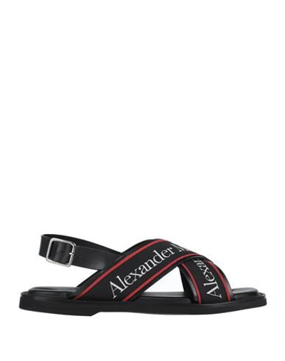 Shop Alexander Mcqueen Man Sandals Black Size 12 Textile Fibers