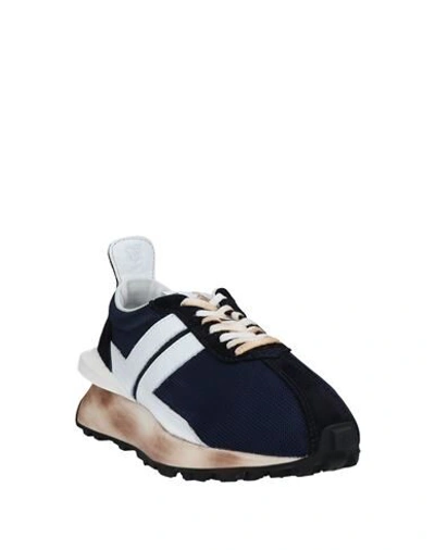 Shop Lanvin Man Sneakers Midnight Blue Size 7 Polyester, Calfskin