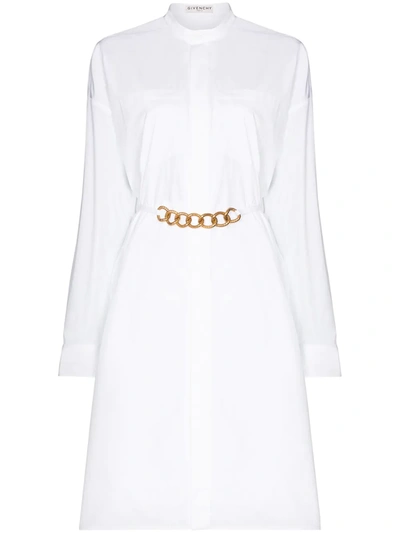 Shop Givenchy Chain-belt Long-sleeve Shirtdress In White