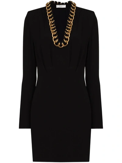 Shop Givenchy Chain-trim Long-sleeve Mini Dress In Black