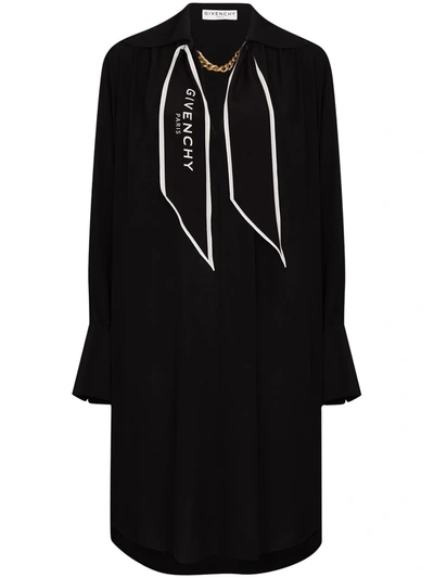 Shop Givenchy Scarf-collar Silk Short Dress In Black