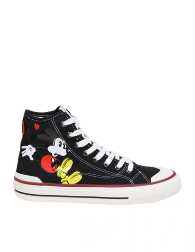 Shop Moa Master Of Arts Moa Sneakers In Fabric With Mickey Mouse Print In Black