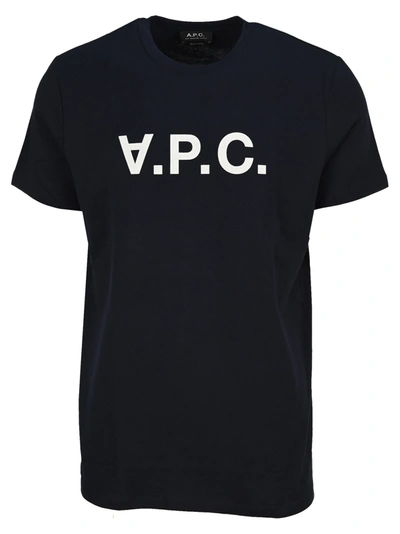 Apc A.p.c. Men Blue Crewneck T-shirt With Logo On The Front In Cotton Man In Blue
