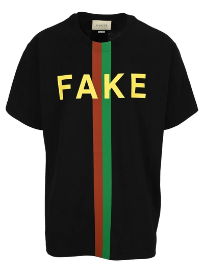 Shop Gucci Fake/not Print Oversize T-shirt In Black
