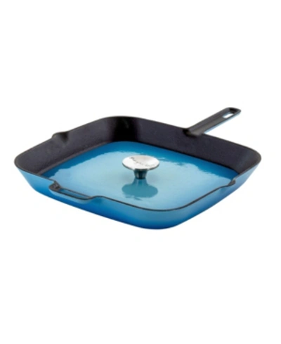 Shop Megachef 11" Square Enamel Grill Pan With Matching Grill Press In Blue
