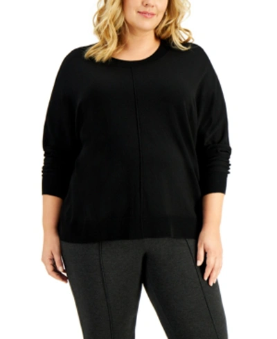 Shop Alfani Plus Size High-low Dolman-sleeve Sweater, Created For Macy's In Deep Black