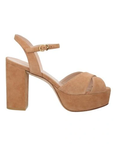 Shop Stuart Weitzman Woman Sandals Camel Size 8 Soft Leather In Beige